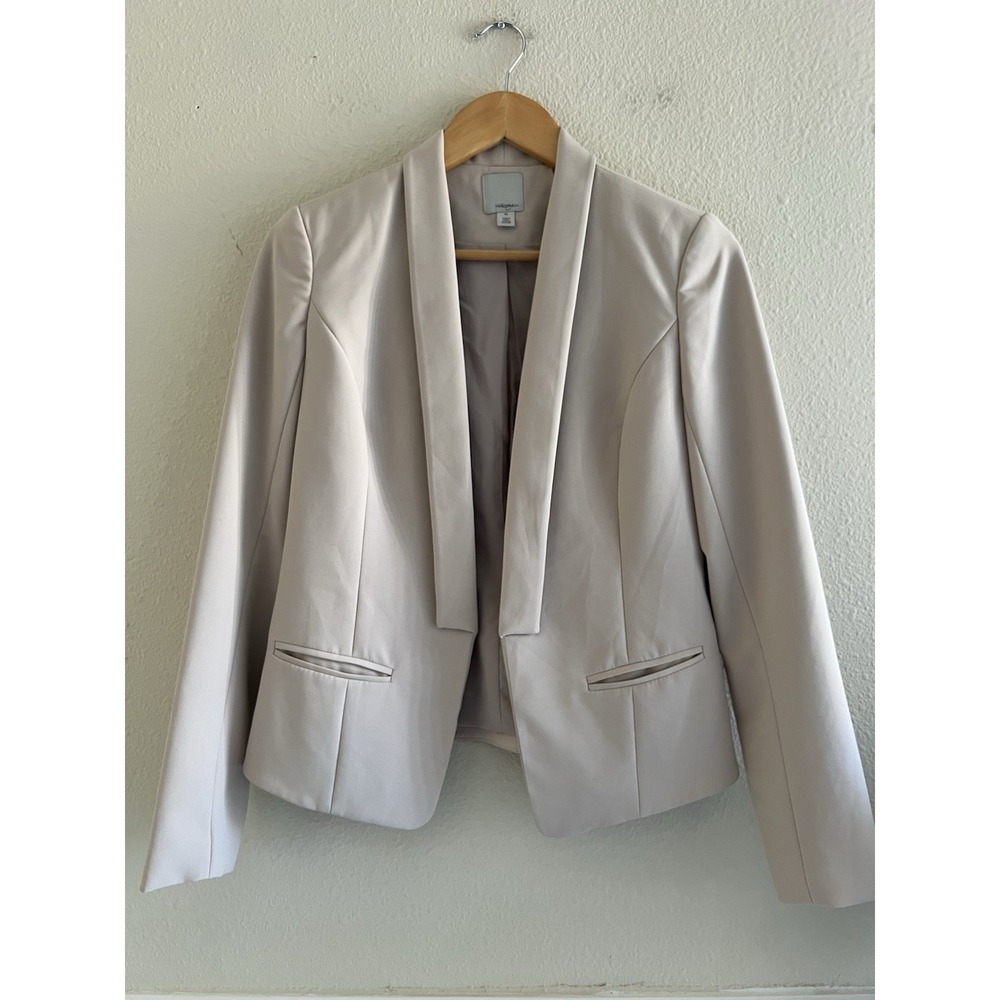 Halogen Nordstrom Women's XS Neutral Cream Open Front Blazer Jacket Suit Office